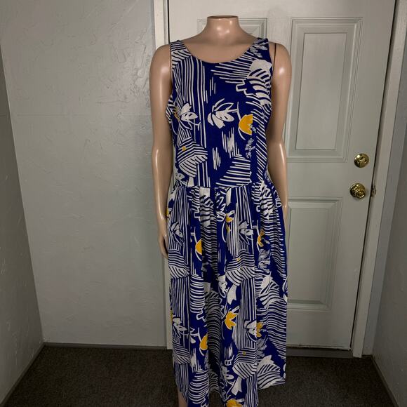 Vintage 80s 90's Sunshine Alley Women's Dress Cotton Hawaiian Pockets FF22 - Picture 1 of 8